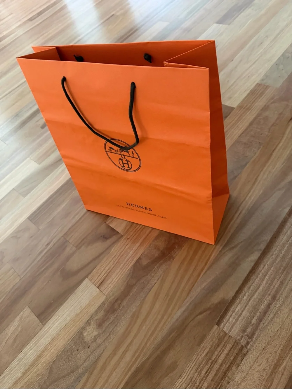 Hermes Orange Shopping Bag with Black Rope Handles